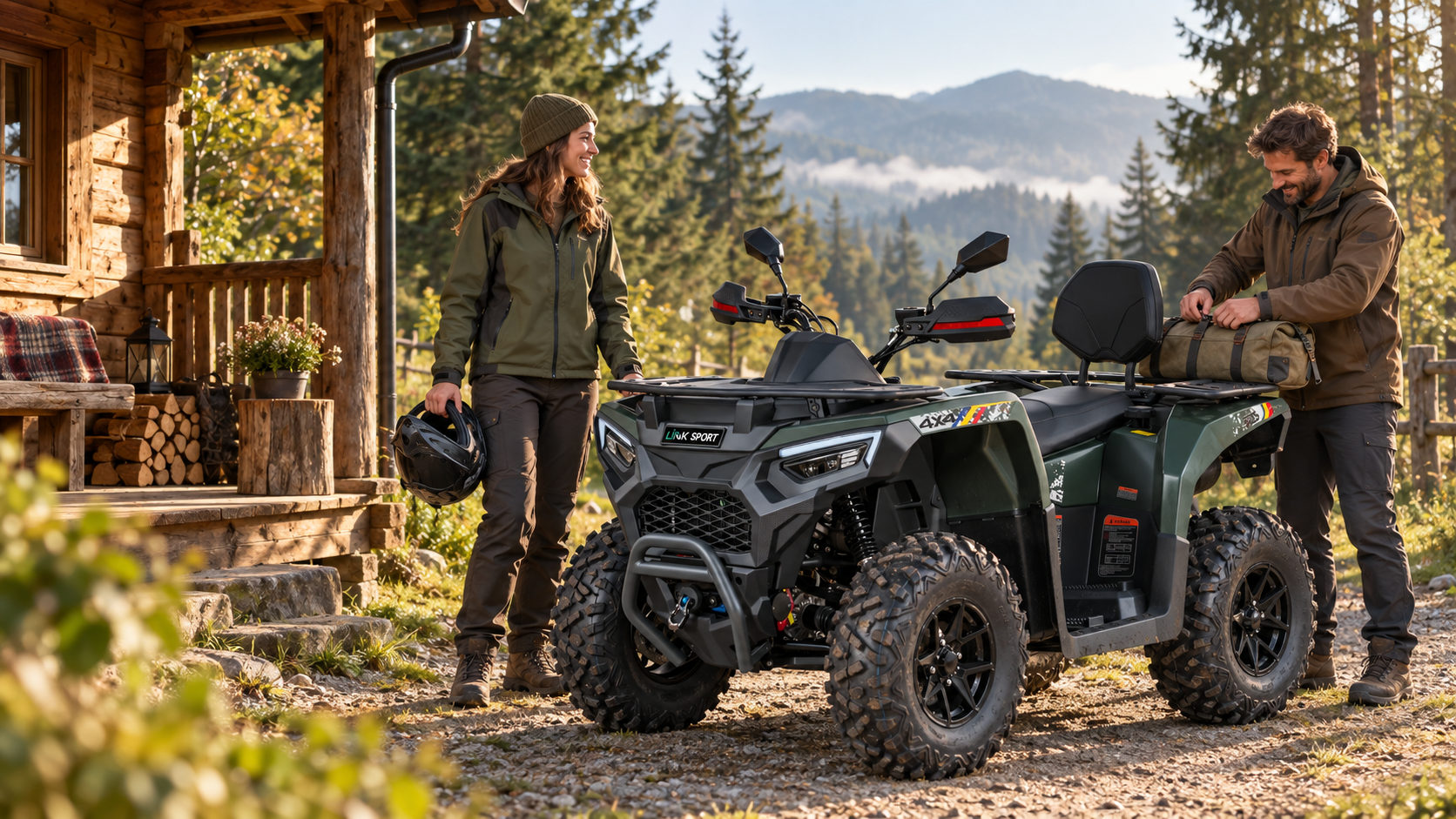 Pregătiri pentru o zi &icirc;n aer liber l&acirc;ngă un ATV parcat
